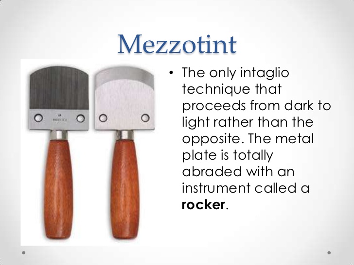 Two painting instruments with wooden handles used for mezzotint